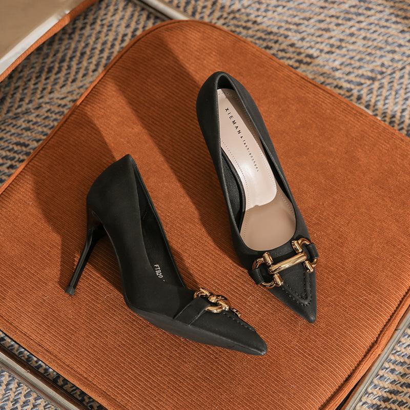 

New pointed thin heel high heels women s shoes versatile fashion temperament simple women s high heels 34 чёрный