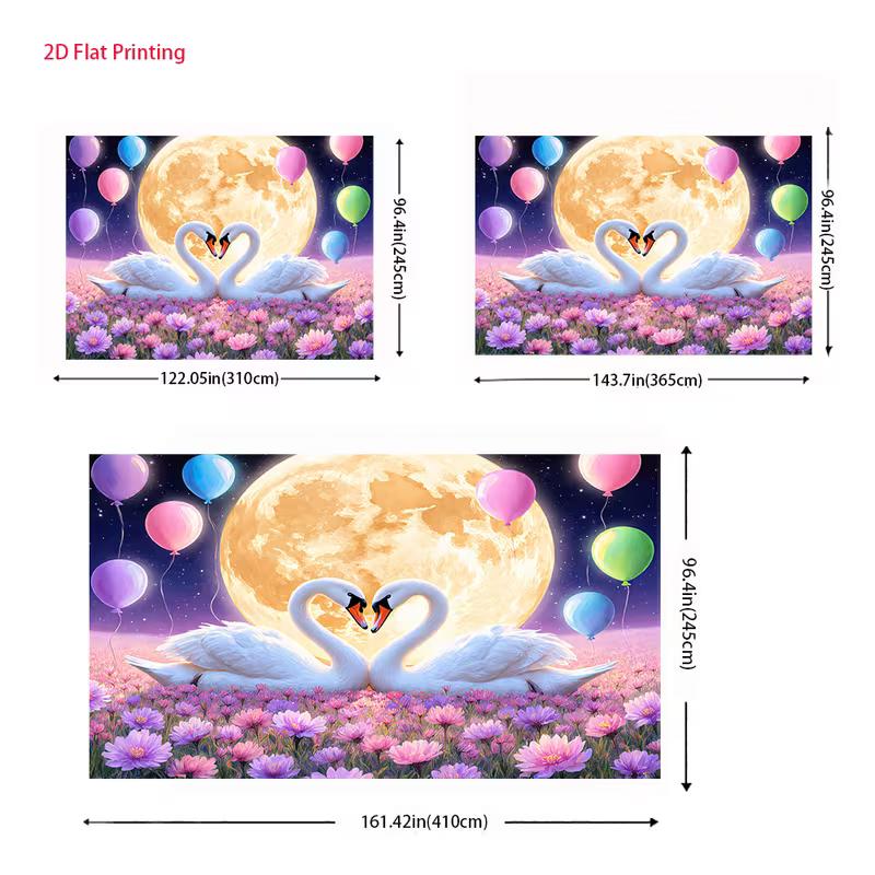 2D Heart Swan Full Moon Backdrop for Wedding & Birthday Photography