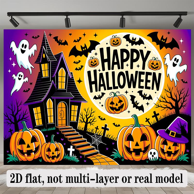 Party Backdrop Halloween Flat Banners Spooky Haunted House Pumpkin Celebrations Wedding Photo Booth Decor Front Door Decor