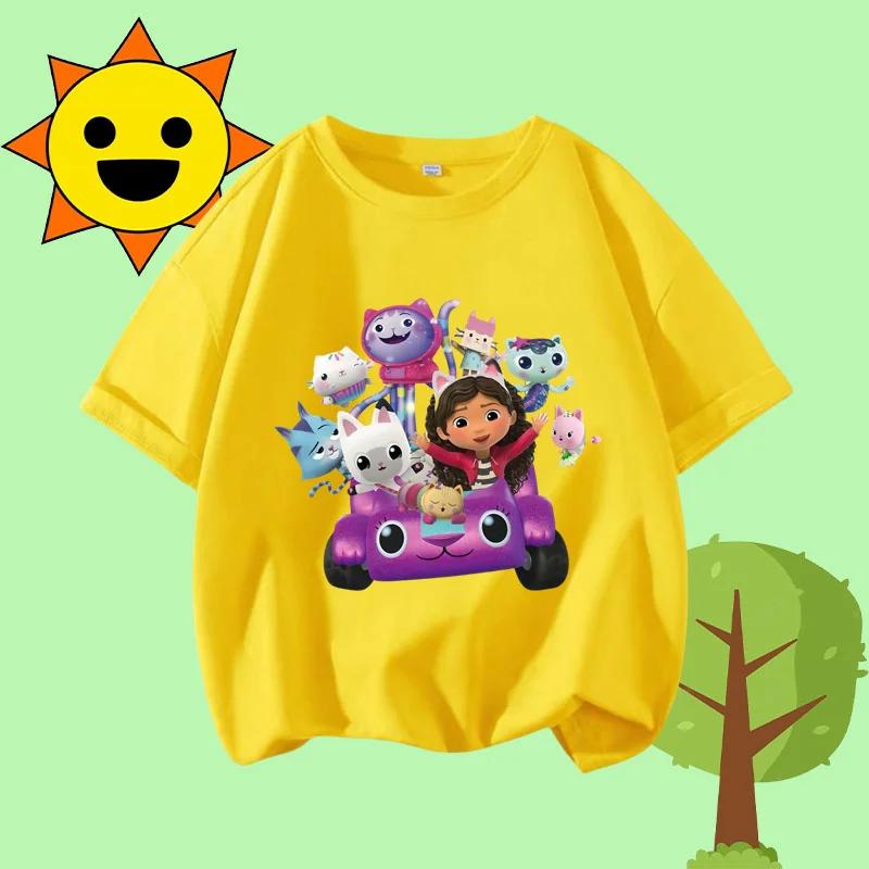 Disney Princess Cartoon Print Cute and Trendy Sports Shirt for Girls, Summer T-shirt Gabby Children's Crew-neck Short-sleeved