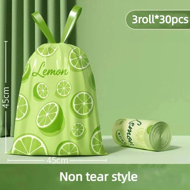 Disposable Lemon Scent Trash Bags Thickened Drawstring 10-100 Sheets Easy Tie Garbage Bags for Household Kitchen Office