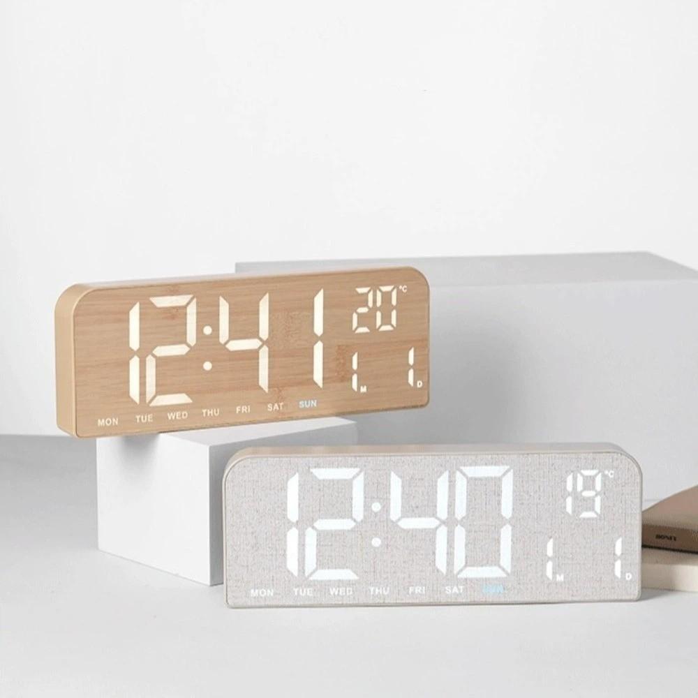 Multi-functional Wall Clock Wood Grain LED Alarm Clock Digital Alarm Clock Office Use