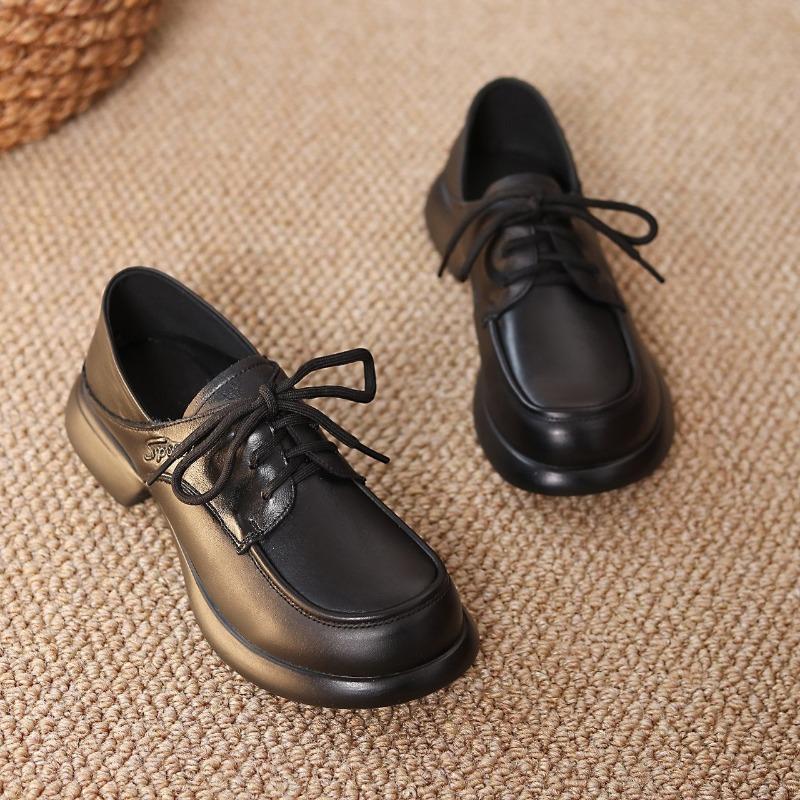 Comemore 2024 Spring New Low Heeled Lace Up Loafers Soft Bottom Non-slip Women's Work Shoes Leather Comfortable Woman Shoe Pumps