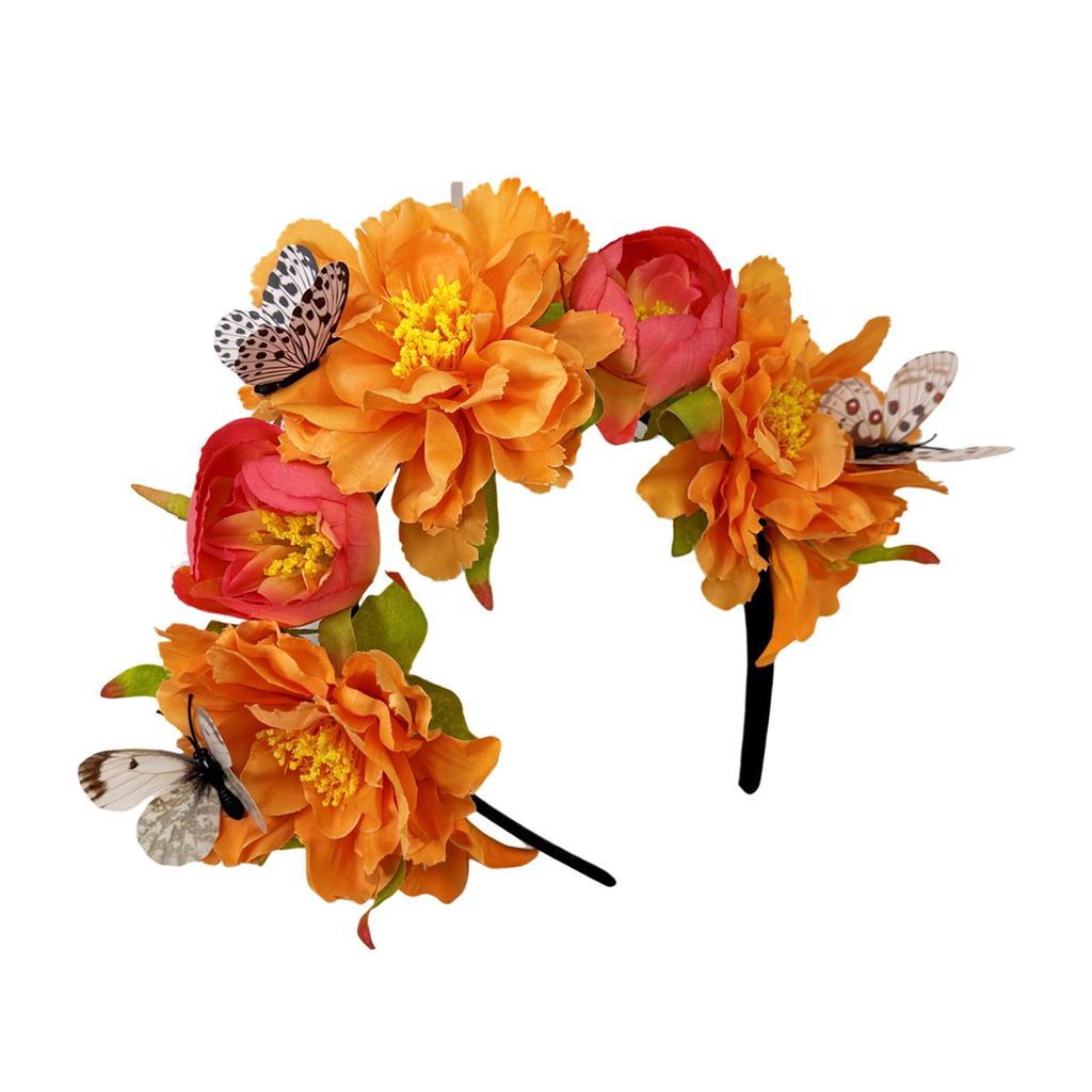 Fabric Flower Headband for Music Festival with Butterfly Decors Music Festival Accessory Hairhoop Wedding Bride Headwear