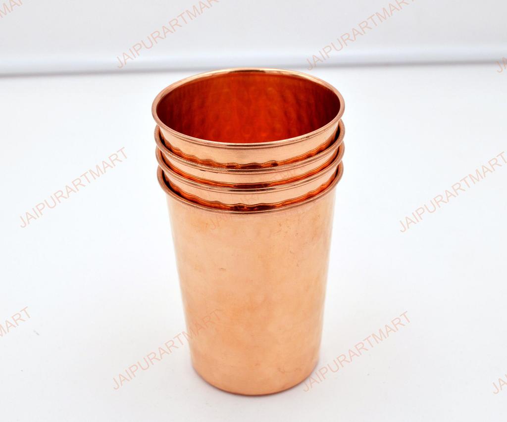 Pure Copper Hammered Glass for Drinking Water Set of 4