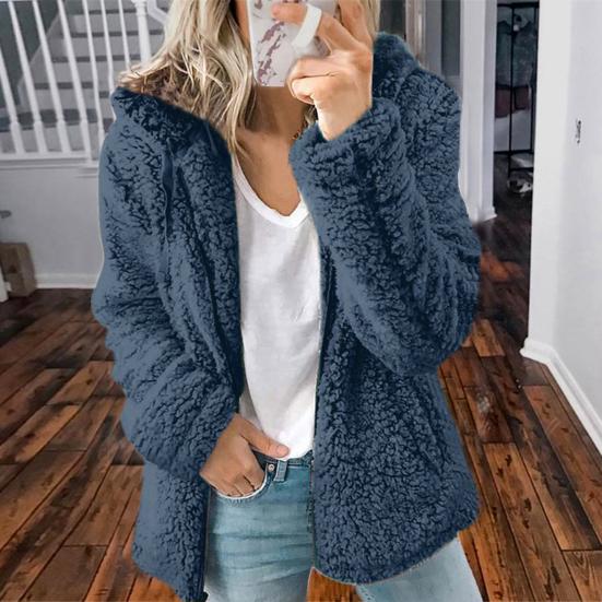 Dámské Zimní Sherpa Fleece Krátká bunda Kapuce na zip Cardigan Kabát Teplý Ležérní Pevná plyšová bunda odolná proti větru na podzim Zima