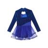 Girls Sparkling Sequins Dance Dress Mock Neck Long Sleeve with Velvet Patchwork Tutu Skirt for Performance 6-14