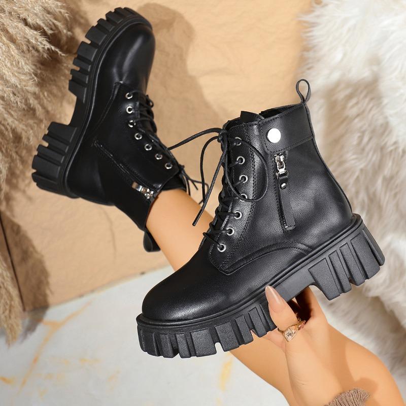 Winter New Black Short Boots, Children's Tide and Platform Martin Boots, Women's Short Handsome Locomotive Boots