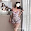 Crispy Cherry Floral Can Be Worn Outside, Sexy Suit, Free Suspender V-neck Plus Chest Pad Pajamas, Comfortable Home