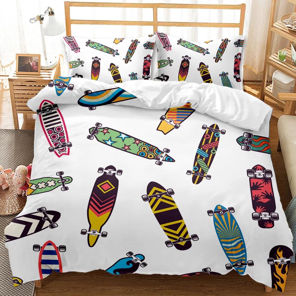 Skateboard Dynetrekksett Skateboardspiller Hip Hop Sengetøy Tenåringer Gate Hobby Sport Hippie King Size Polyester Dynetrekk