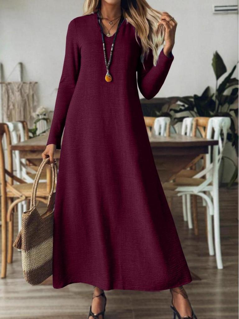 2025 Autumn/Winter Elegant European & American Solid Color Long Sleeve Slimming Maxi Dress