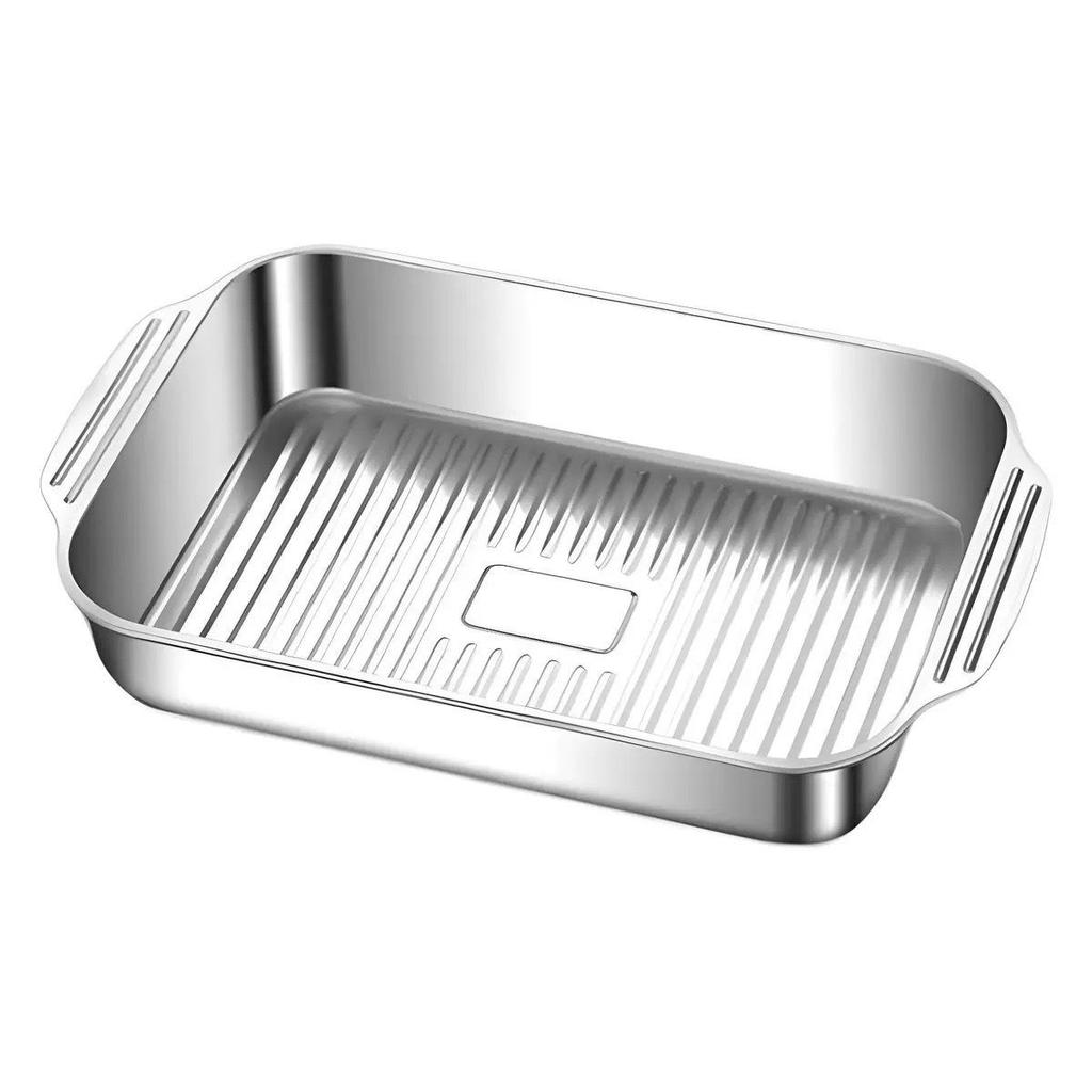 Rectangular Stainless Steel Grilling Pan with Lid for Fish & Crayfish, Induction Compatible, Deep Design