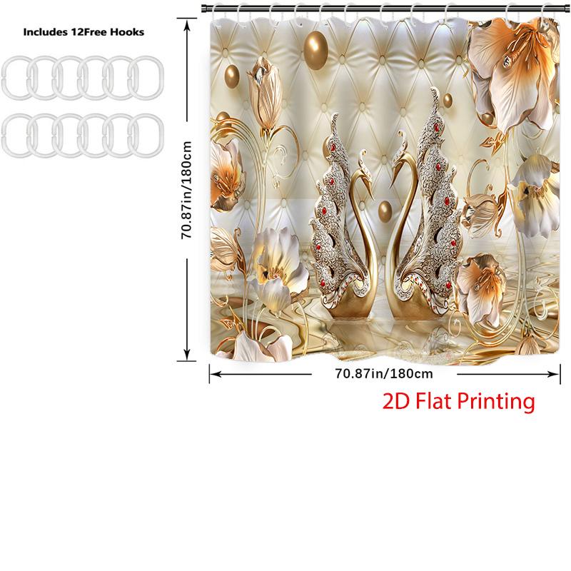 1PC-piece shower curtain set with 12 hooks, Bathroom Home Decor 2D Flat Printingwashable curtains for home decoration Accessories Home Decor