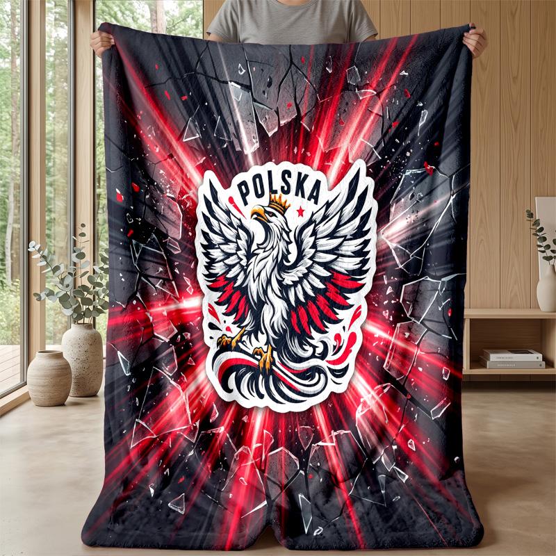 Poland Football Printed Flannel Blanket Skin Friendly Warm Decorative Throw for Indoor Couch Bed Daily Use