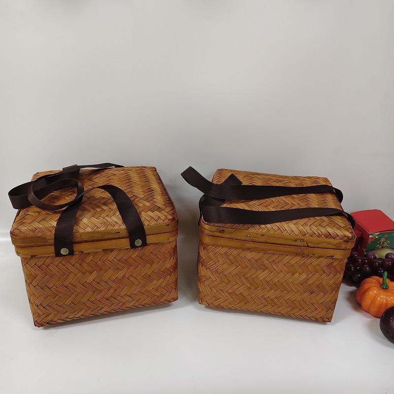 Mid-Autumn Bamboo Gift Basket - Elegant Woven Storage Box with Double Handles