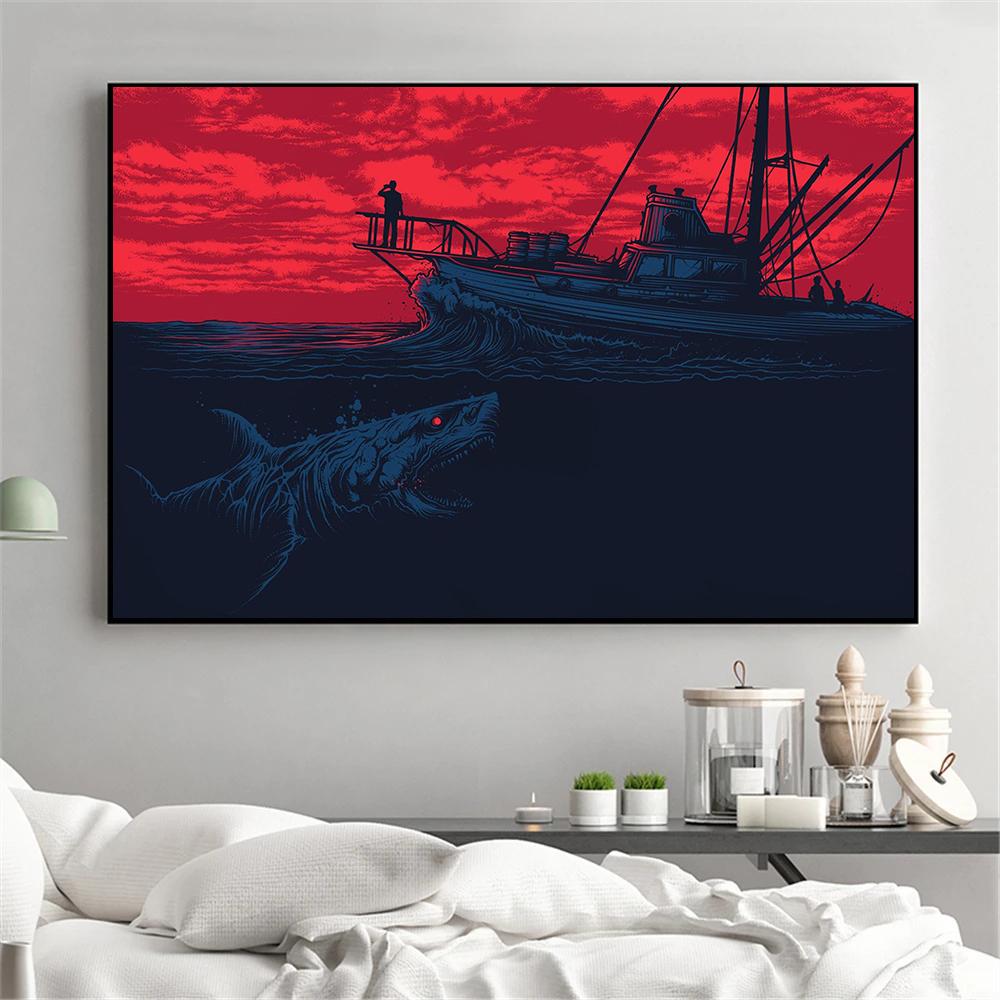 Berühmte Amerikanische Klassische Horror Jaws Filmplakate Retro Küstenstadt Drucke Leinwandmalerei Wandbilder Heim Wohnzimmer Dekor