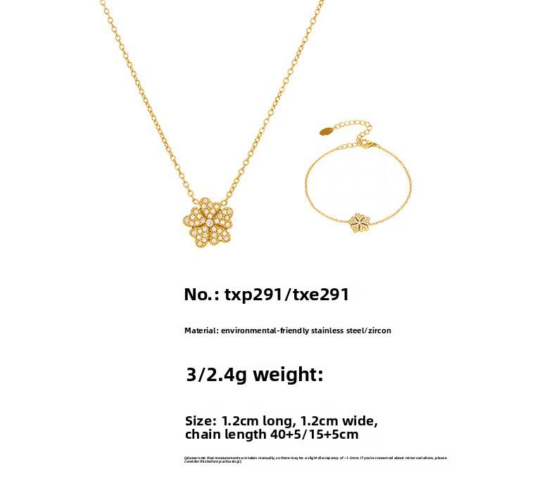 18K Gold Plated Stainless Steel Double Layered Heart Flower Necklace Bracelet Jewelry Set for Women Waterproof Tarnish Free