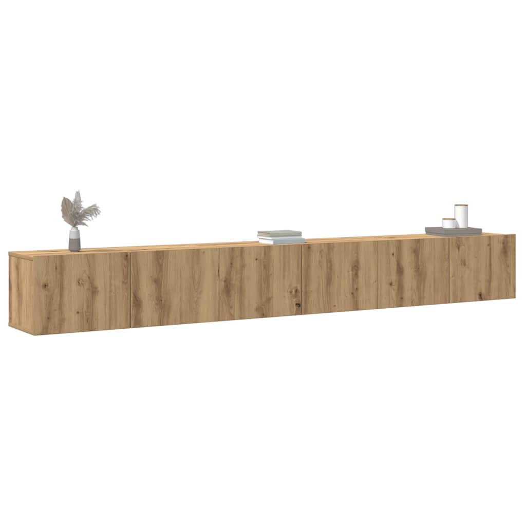 3 Piece Wall Mounted TV Cabinet Set Artisan Oak Finish Engineered Wood