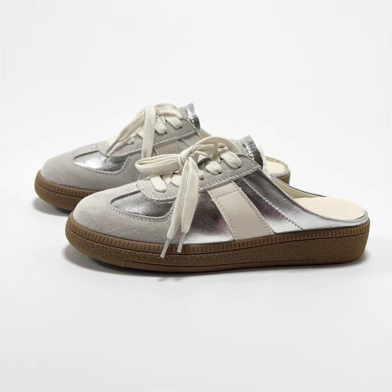 

Немецкие тренировочные туфли на мягкой подошве полутапочки женские 2025 новая летняя верхняя одежда взрыв туфли на одной педали ретро сумка голова 35 серебряный