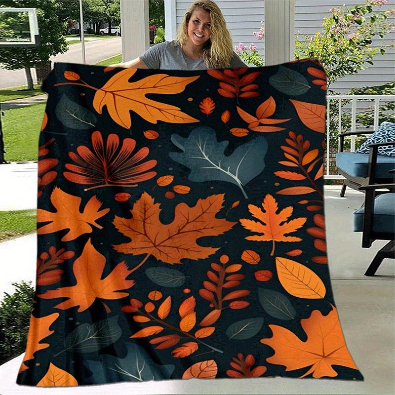 1pc Fallen Leaves Printing Lightweight Flannel Blanket, Comfortable and Warm Blanket, for Camping Sofa Bed and Couch Office, Gift