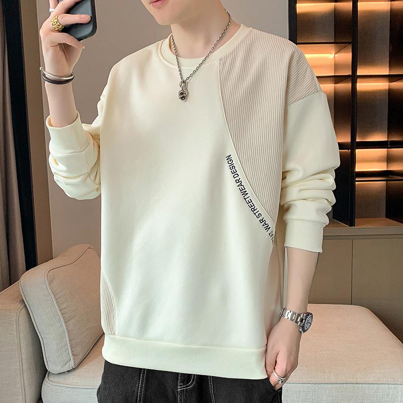 Tröja med rund hals Herr Långärmad T-shirt Höst Ny Trendig Casual Underdel Lös T-shirt Topp för Män