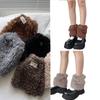 Women Furry Leg Warmers with Letter Label Aesthetic Winter Warm Fuzzy Plush Boot Cuffs Leg Gaiters Socks Streetwear