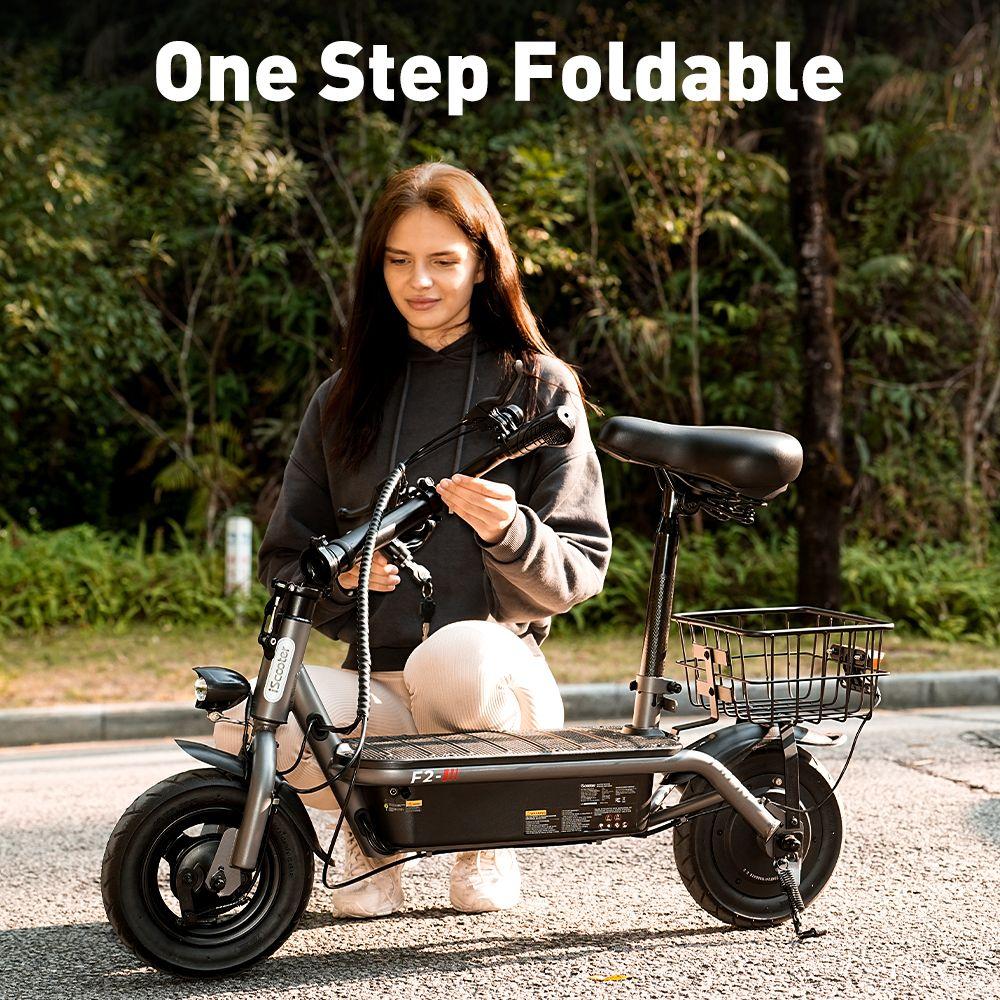 iScooter F2 Electric Scooter with Seat & Rear Basket, 500W Motor, 36V 7.8Ah Battery, 10 inch Tires, 30km/h Max Speed, 30km Range