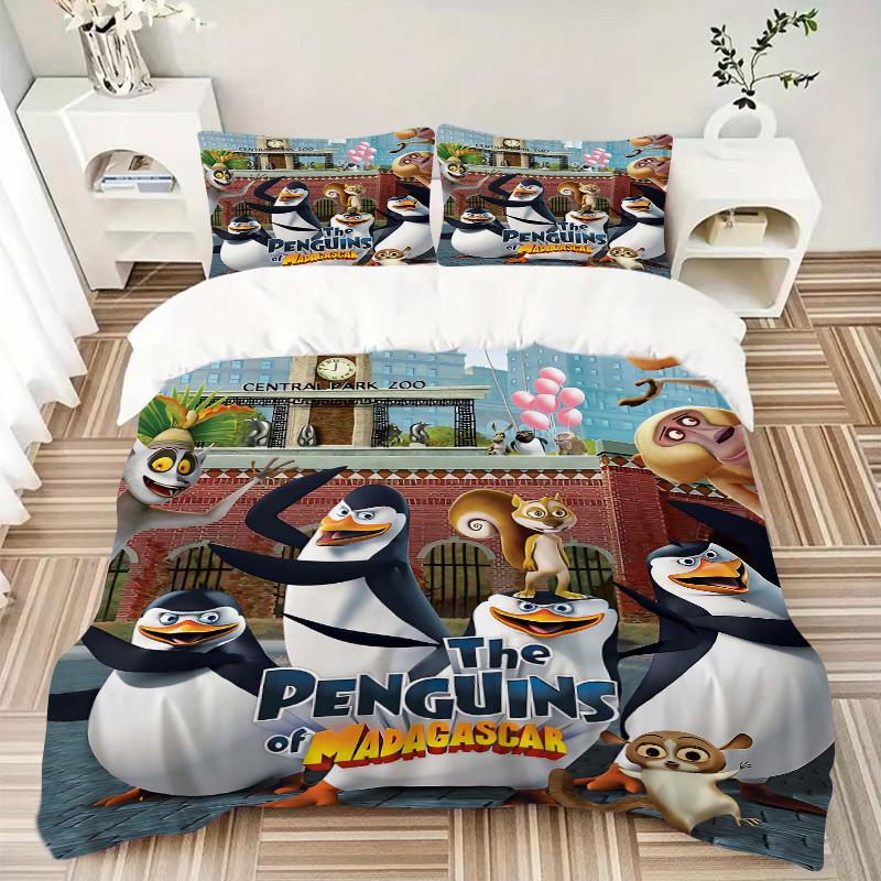 Penguins Madagascar Movie Print 3Pcs Bedding Setduvet Cover With 2 Bedropillowcase Home Birthday Gift