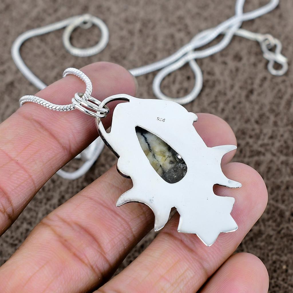 Bumble Bee Jasper Gemstone 925 Sterling Silver Jewelry Pendant 2.17" KKG-562