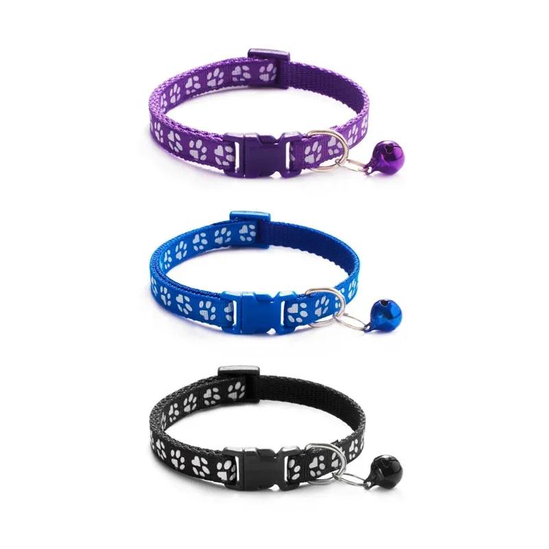 1/3/6/12/18 Peças Coleira Sino para Gato de Estimação Quente Coleira para Cachorro Estampada Gato Multicor Opcional Anel de Pescoço Coleira de Corda para Gato Suprimentos para Animais de Estimação