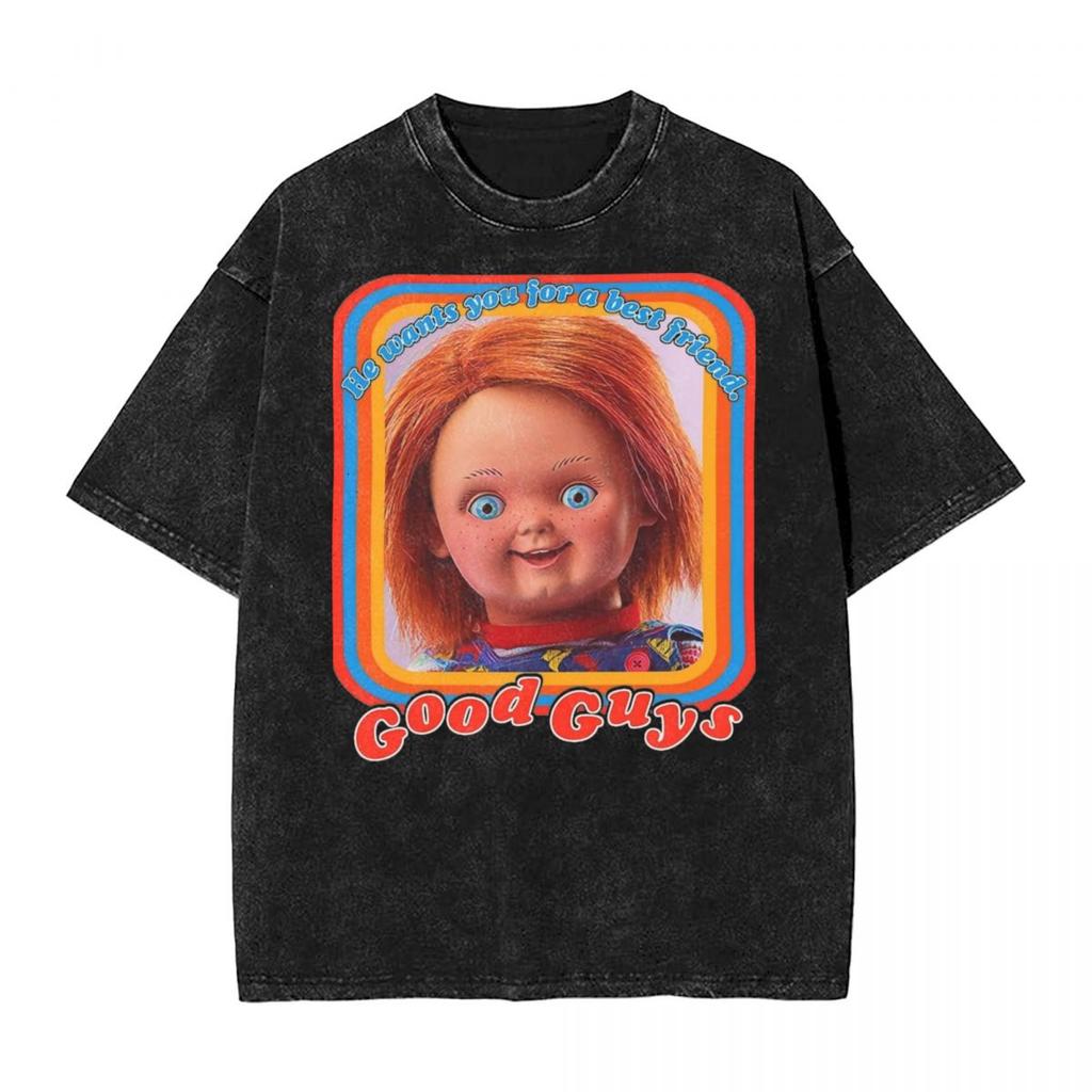 Washed T Shirt Good Guys Child's Play Chucky Hip Hop Vintage T-Shirt Oversize Streetwear Graphic Tops Tee Shirt for Men Women