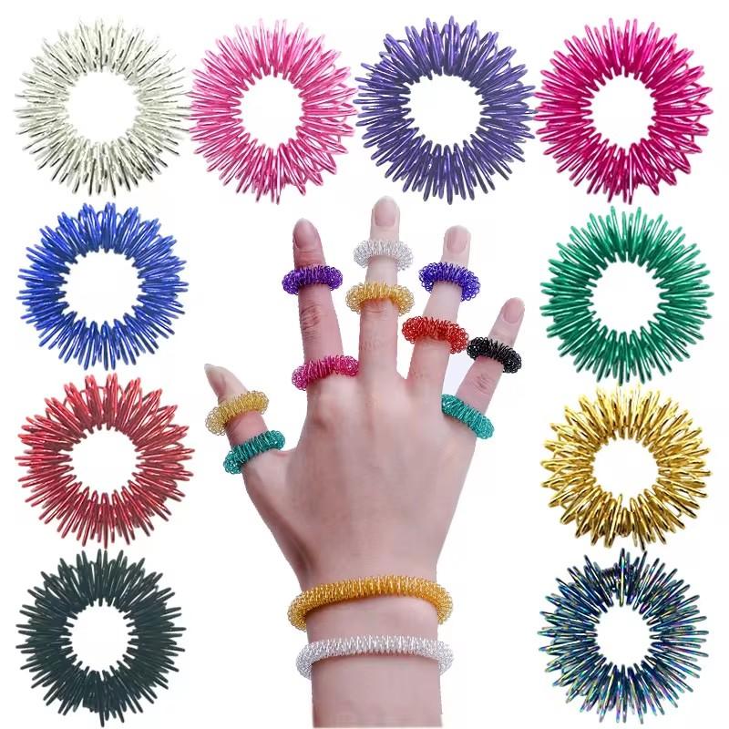 5-10pcs Acupressure Rings Spiky Sensory Finger Rings Set for Teens Adults Stress Reducer Massager Stress Relief Fidget Toys
