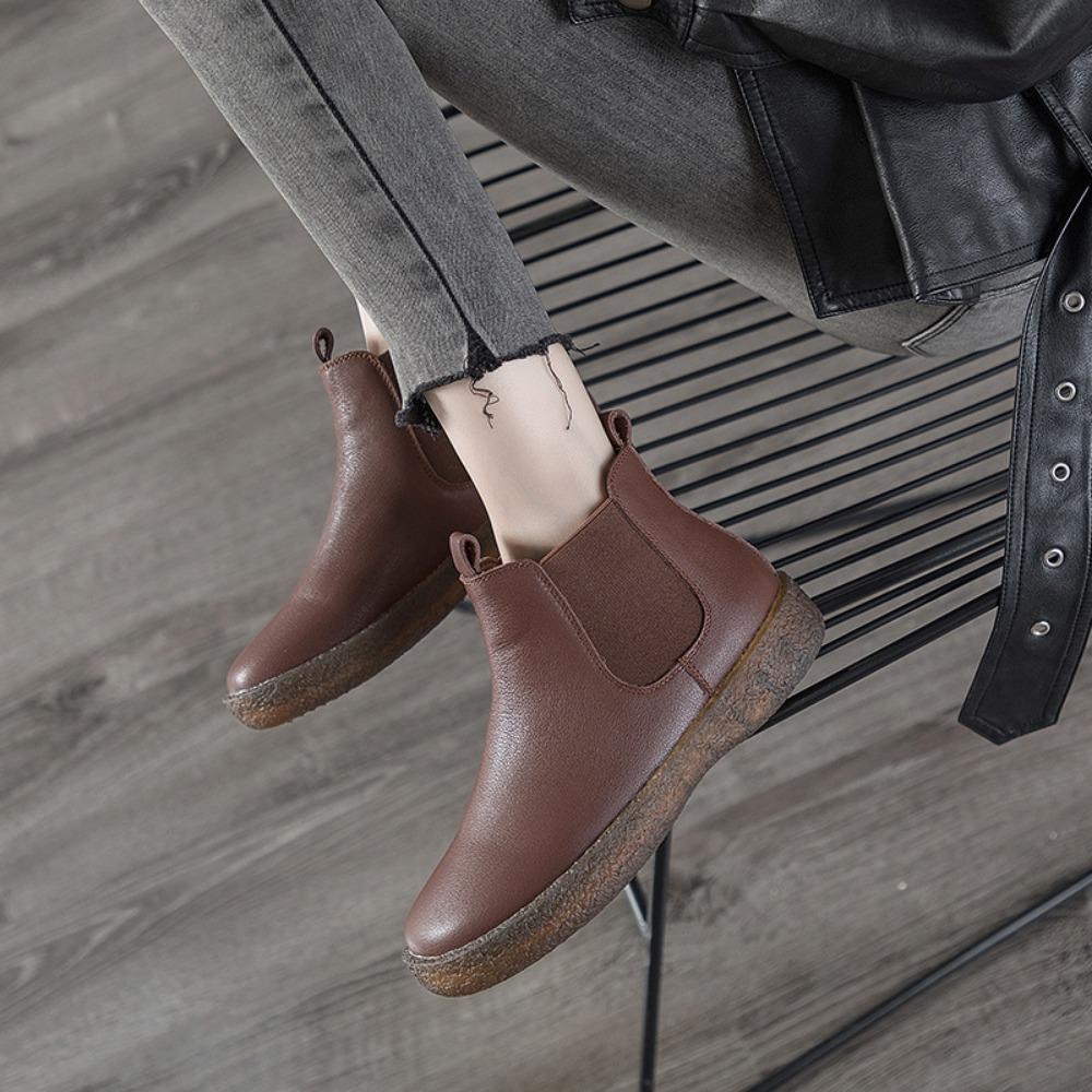 Boots Women New Retro Soft Soled Cowhide Women's Boots Plus Size Short Boot Womens Shoes Ankle Boots for Women Ladies Shoes