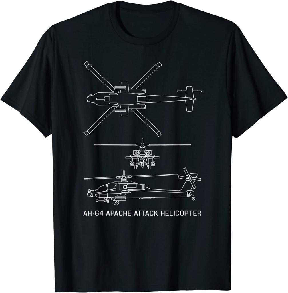 AH64 Apache Attack Helicopter Military Blueprint Unisex TShirt Short Sleeve Casual Cotton ONeck Summer T Shirt