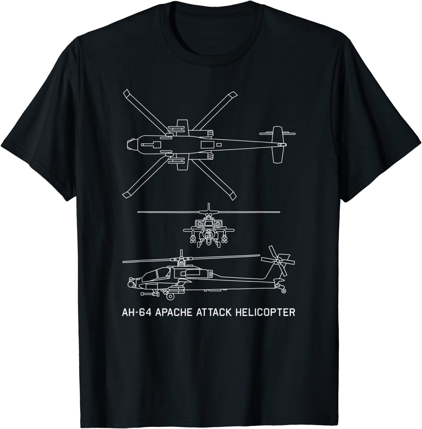 

AH64 Apache Attack Helicopter Military Blueprint Men TShirt Short Sleeve Casual Cotton ONeck Summer T Shirt S