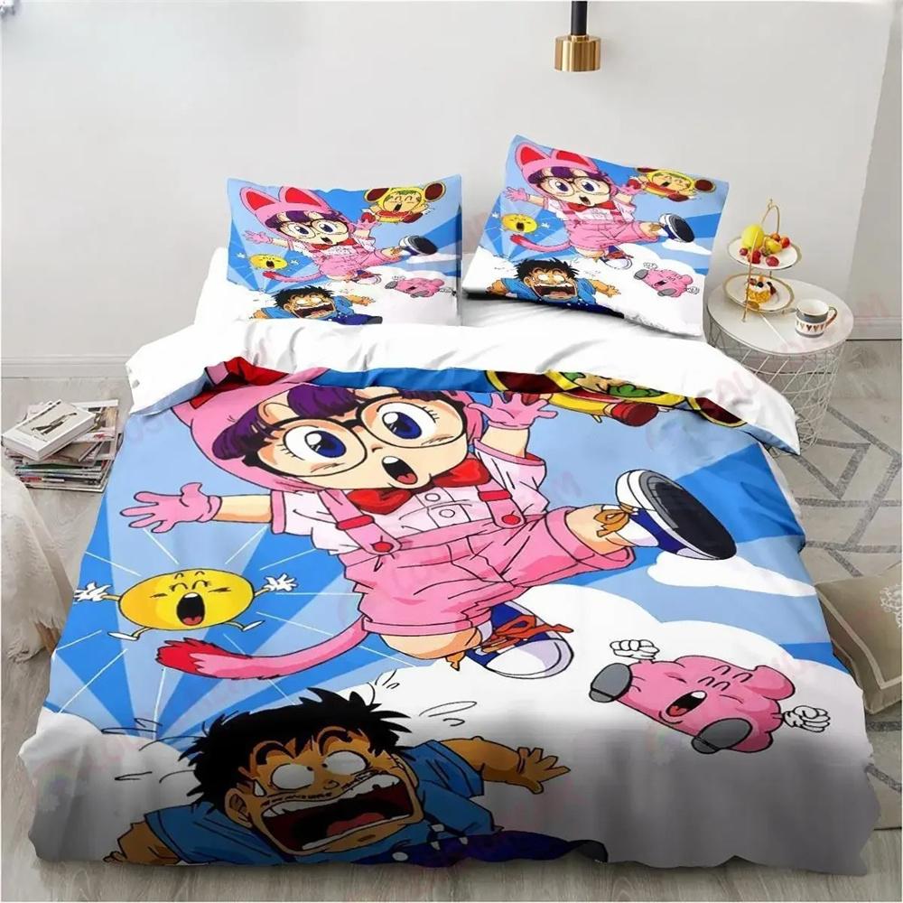 New Cute Cartoon Dr SSlump Arale Anime Bedding Collection Linen King Twin Double Child Bedding Collection Mircofiber Or Polyester Duvet Cover