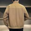 Men Jacket Stand Collar Long Sleeve Zipper Placket Jacket Coat Solid