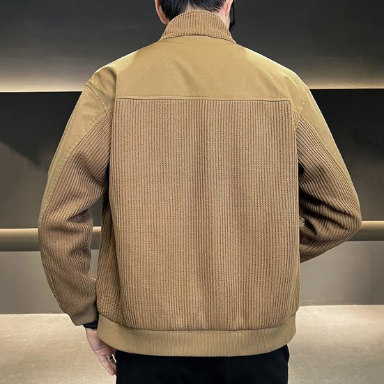 Men Jacket Stand Collar Long Sleeve Zipper Placket Jacket Coat Solid