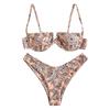 Women Flower Printed High Cut V Wired Bikini Swimwear Swimsuit Beachwear