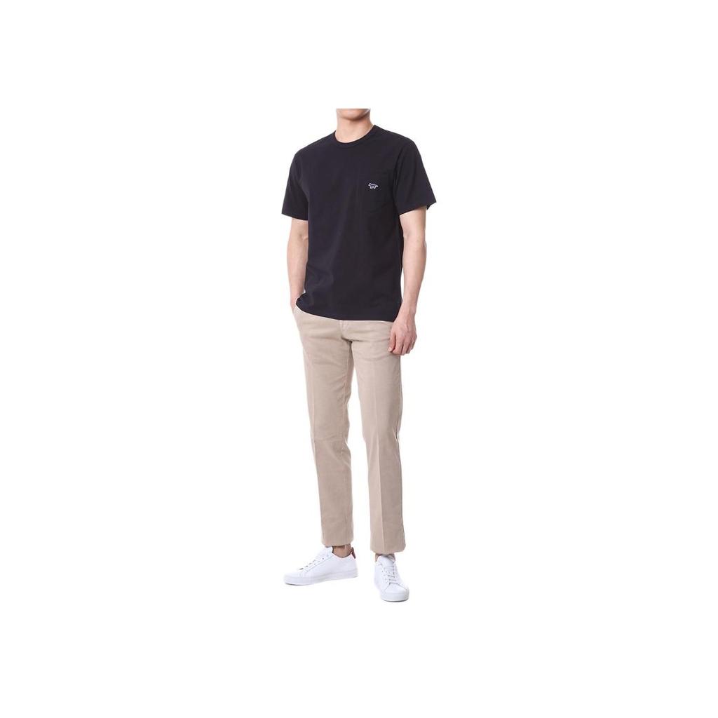 Maison Kitsune FW21 Fox Embroidered Pocket Cotton Straight-Cut Short Sleeve T-Shirt Men Tops Black HM00136KJ0008-P199