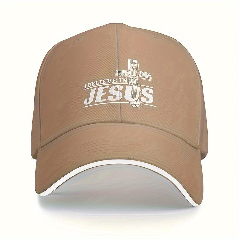 I Believe In Jesus Cross Print Polyester Baseball Cap Unisex Adjustable Outdoor Sports Hat