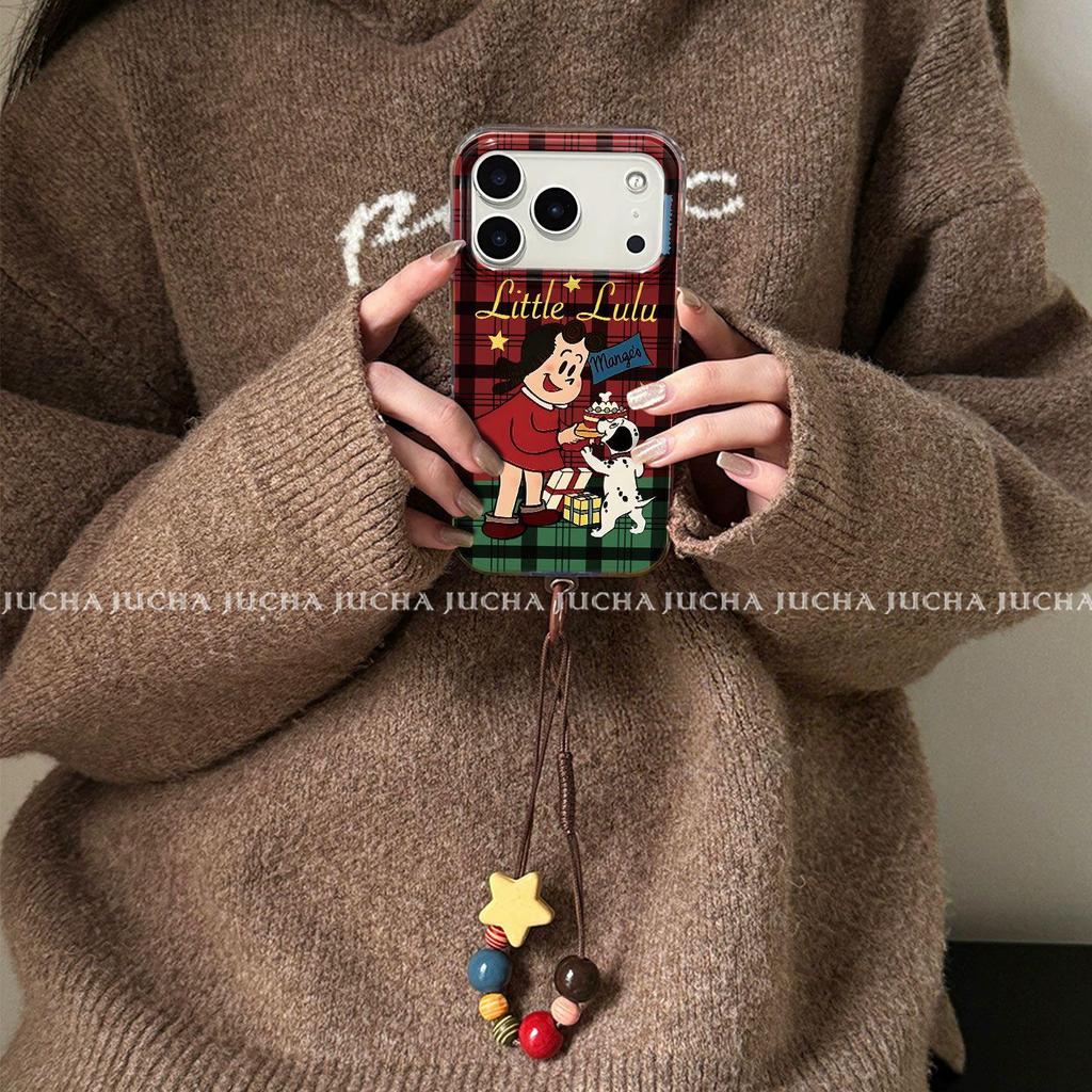 Red Plaid Artistic Phone Case for iPhone 17 Pro, 16 Plus, and 15 with Dirt Resistance and Card Holder by Harada Osamu