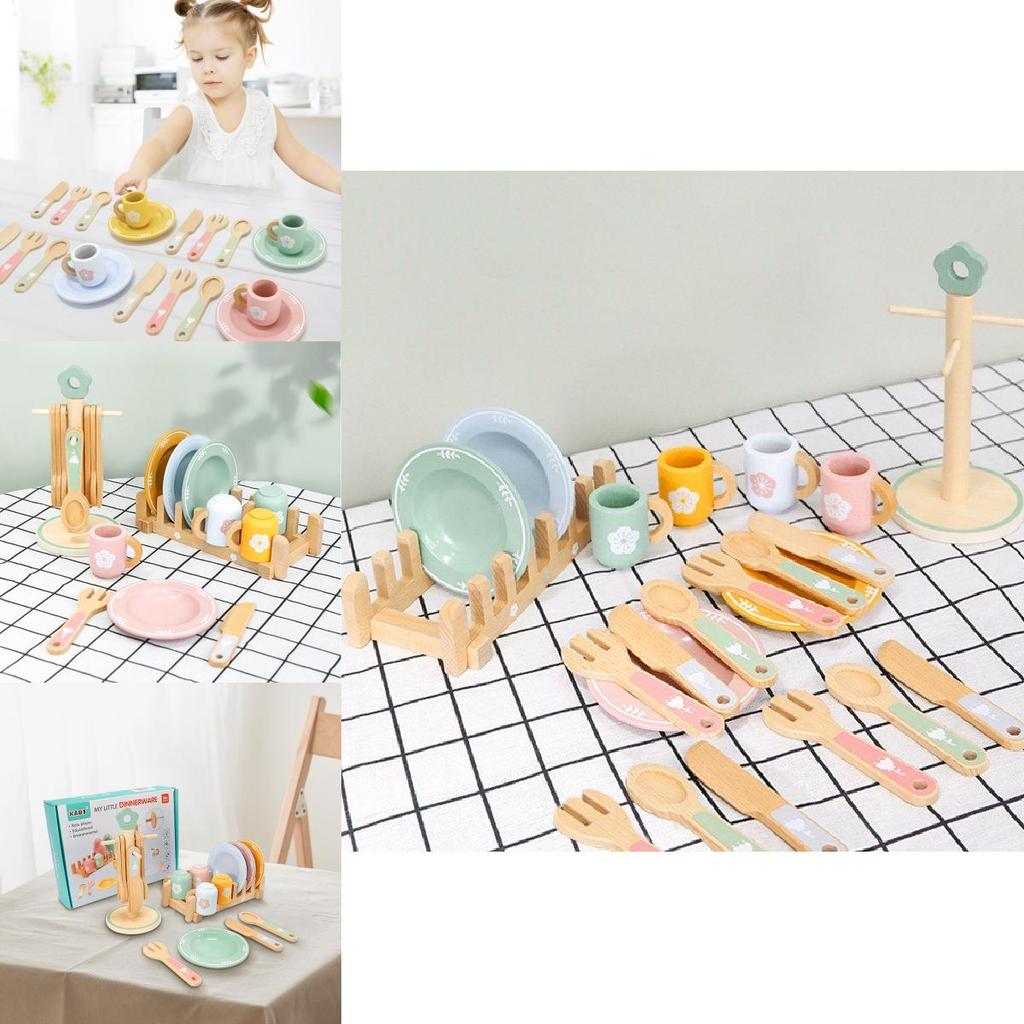 Colorful Wooden Play Kitchen Toy Set For Kids Interactive Pretend Play Gift Box
