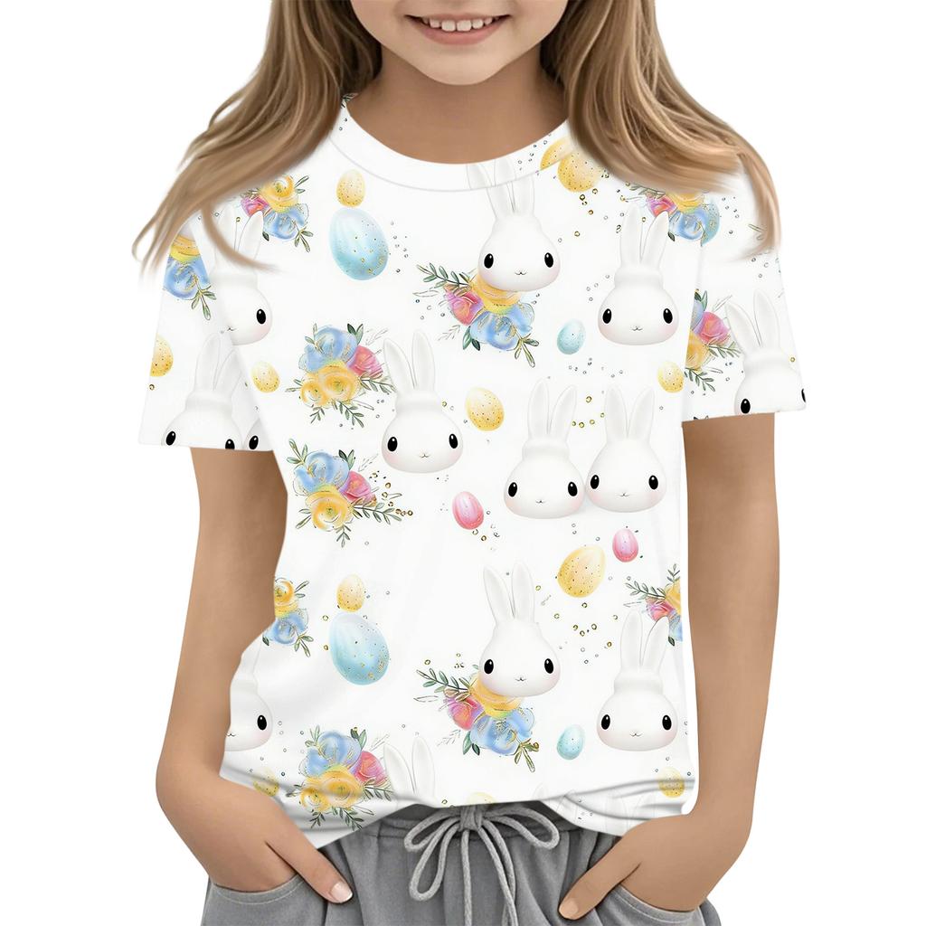 Boys Girls Round Neck Casual Printed Short-sleeved T-shirt Top