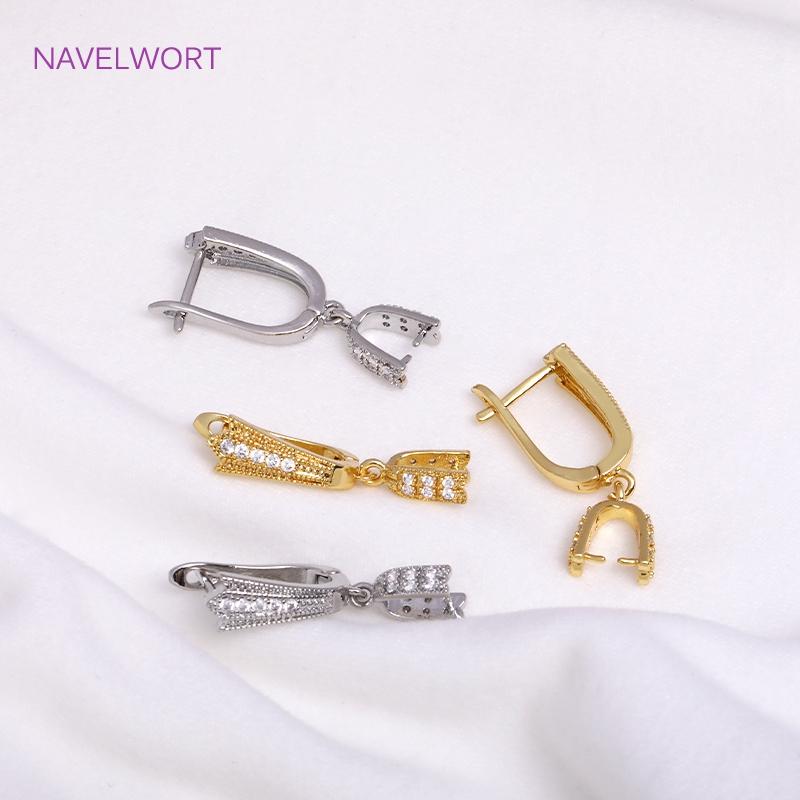Trendy Brass Metal Inlaid Zircon U Earring Clasp Findings Earring Hook With Clamp Pinch Clip Bails,Premium Luxury Accessories