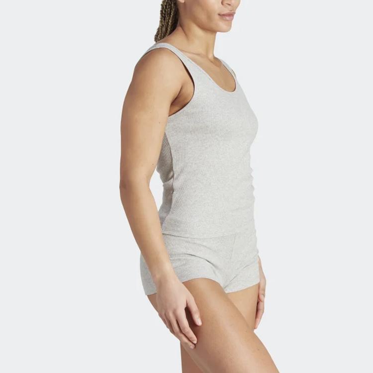 Adidas Active Flex Ribbed Tank Top Solid Color Logo Round Neck Sleeveless Vest Women Tops Gray GB7768