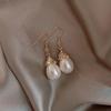 Silver Petal Water Drop Pearl Earrings Temperament Retro Court Style Long Petal Water Drop Pearl Earrings