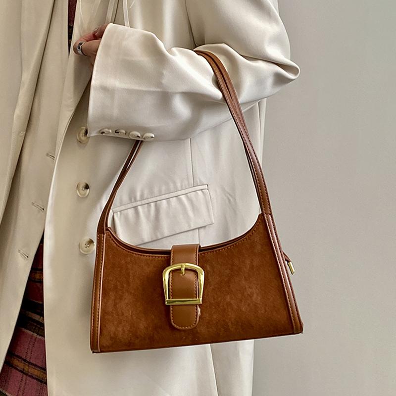 Brown Retro Underarm Bag Women'S Autumn Winter Velvet Luxury Single Shoulder Bags New Fashion Versatile Handbags Trend