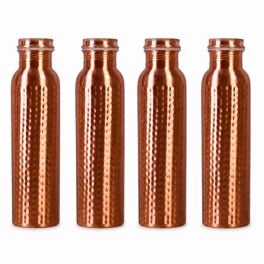Nirmal Ganga Gehämmertes Kupferflasche 1L (Packung mit 4) | Reine Kupfer-Wasserflasche | Handgefertigtes, auslaufsicheres Design