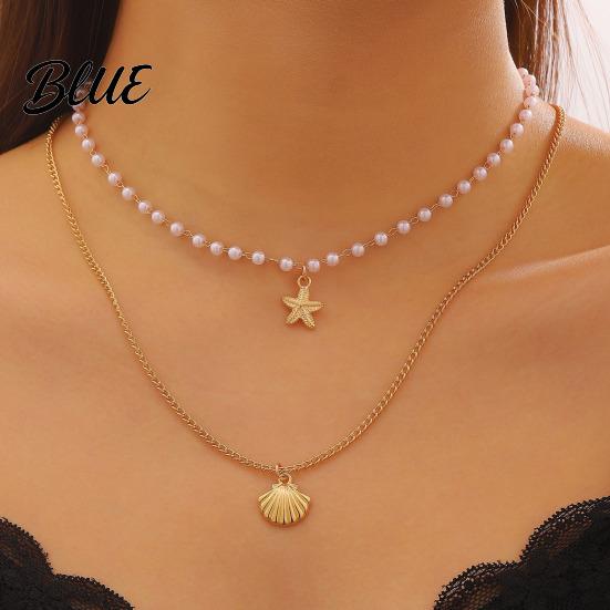 Layered Necklace Double Layer Shell Pendant Lightweight Hypoallergenic Women Faux